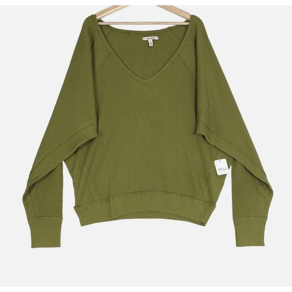 Free People NWT Santa Clara Thermal Long Sleeve Top in Green Size M